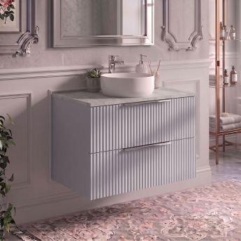 Delphi Focus 800mm 2-Drawer Wall Hung Premium Fluted Countertop Vanity Unit | Product Image