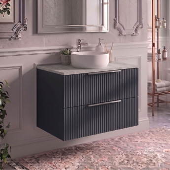 Delphi Focus 800mm 2-Drawer Wall Hung Premium Fluted Countertop Vanity Unit | Product Image