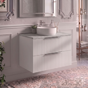 Delphi Focus 800mm 2-Drawer Wall Hung Premium Fluted Countertop Vanity Unit | Product Image