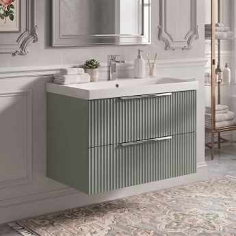 Delphi Focus 800mm 2-Drawer Wall Hung Fluted Vanity Unit (inc Basin) | Product Image