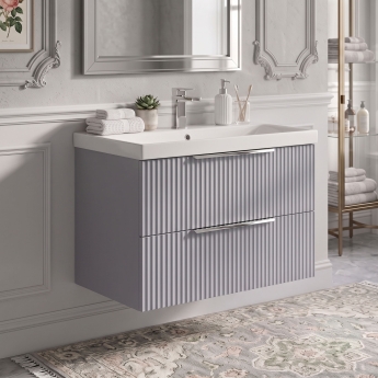 Delphi Focus 800mm 2-Drawer Wall Hung Fluted Vanity Unit (inc Basin) | Product Image