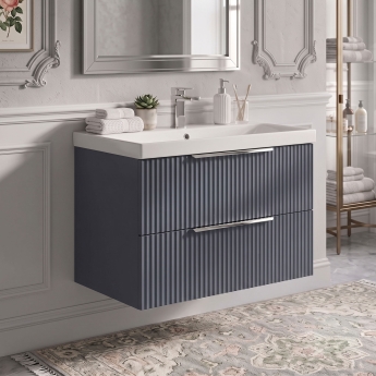 Delphi Focus 800mm 2-Drawer Wall Hung Fluted Vanity Unit (inc Basin) | Product Image
