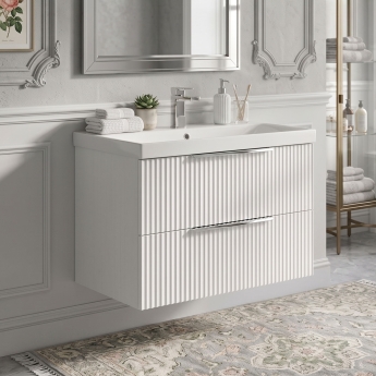Delphi Focus 800mm 2-Drawer Wall Hung Fluted Vanity Unit (inc Basin) | Product Image