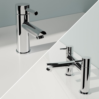 Delphi Fresh Chrome Basin Mixer and Bath Filler Tap Set (inc Press Top Waste) | Product Image