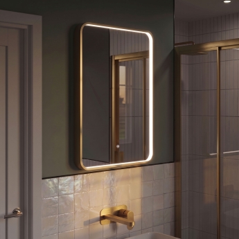Delphi Genoa Brushed Brass Inset Framed LED Touch Sensor Bathroom Mirror 700mm x 500mm | Product Image