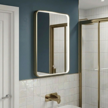 Delphi Genoa Brushed Brass Inset Framed LED Touch Sensor Bathroom Mirror 700mm x 500mm | Product Image