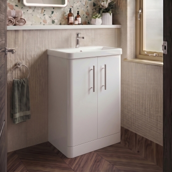 Delphi Glade 600mm 2-Door Floor Standing Cloakroom Vanity Unit (inc Basin) | Product Image