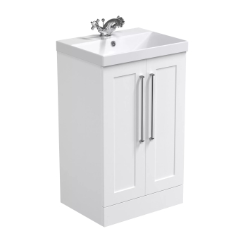 Delphi Grange Satin White 500mm 2-Door Floor Standing Vanity Unit with Basin | Product Image