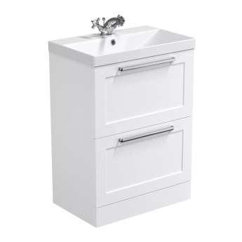 Delphi Grange Satin White 600mm 2-Drawer Floor Standing Vanity Unit with Basin | Product Image