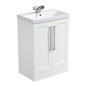 Delphi Grange Satin White 600mm 2-Door Floor Standing Vanity Unit with Basin | Product Image