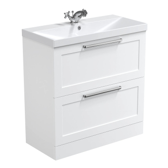 Delphi Grange Satin White 800mm 2-Drawer Floor Standing Vanity Unit with Basin | Product Image