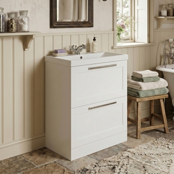 Delphi Grange Satin White 800mm 2-Drawer Floor Standing Vanity Unit with Basin | Product Image