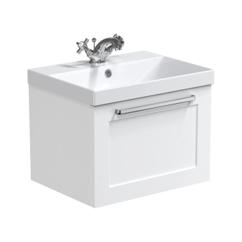 Delphi Grange Satin White 500mm 1-Drawer Wall Hung Vanity Unit with Basin | Product Image