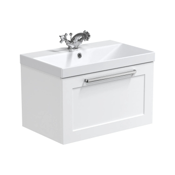 Delphi Grange Satin White 600mm 1-Drawer Wall Hung Vanity Unit with Basin | Product Image