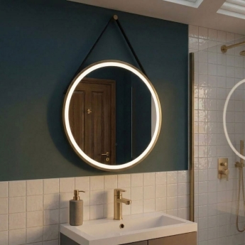 Delphi Halo Brushed Brass LED Touch Sensor Round Bathroom Mirror 600mm x 600mm | Product Image