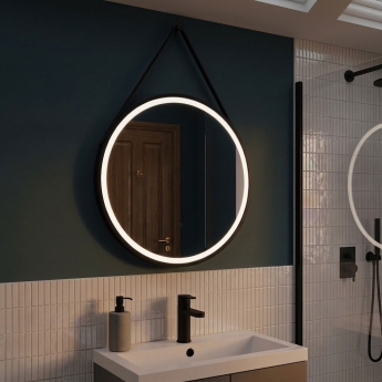 Delphi Halo Black LED Touch Sensor Round Bathroom Mirror 600mm x 600mm | Product Image