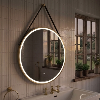 Delphi Halo Brushed Brass LED Touch Sensor Round Bathroom Mirror 800mm x 800mm | Product Image