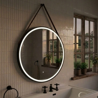 Delphi Halo Black LED Touch Sensor Round Bathroom Mirror 800mm x 800mm | Product Image