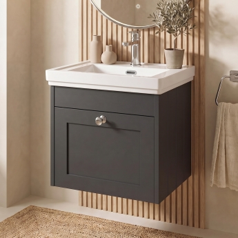 Delphi Hayloft 500mm 1-Drawer Wall Hung Vanity Unit (inc Fireclay 1TH Basin) | Product Image