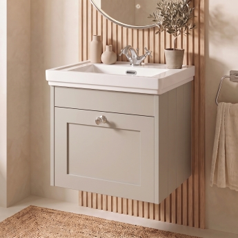 Delphi Hayloft 500mm 1-Drawer Wall Hung Vanity Unit (inc Fireclay 1TH Basin) | Product Image