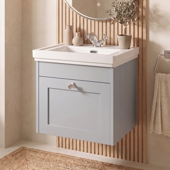 Delphi Hayloft 500mm 1-Drawer Wall Hung Vanity Unit (inc Fireclay 1TH Basin) | Product Image
