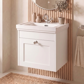 Delphi Hayloft 500mm 1-Drawer Wall Hung Vanity Unit (inc Fireclay 1TH Basin) | Product Image
