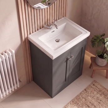Delphi Hayloft 600mm 2-Door Floor Standing Vanity Unit (inc Fireclay 1TH Basin) | Product Image