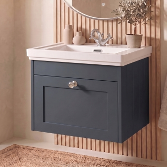 Delphi Hayloft 600mm 1-Drawer Wall Hung Vanity Unit (inc Fireclay 1TH Basin) | Product Image