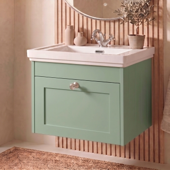 Delphi Hayloft 600mm 1-Drawer Wall Hung Vanity Unit (inc Fireclay 1TH Basin) | Product Image