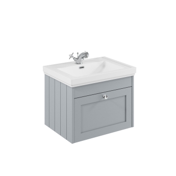 Delphi Hayloft Satin Grey 600mm 1-Drawer Wall Hung Vanity Unit (inc Fireclay 1TH Basin) | Product Image