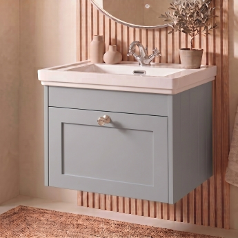 Delphi Hayloft 600mm 1-Drawer Wall Hung Vanity Unit (inc Fireclay 1TH Basin) | Product Image