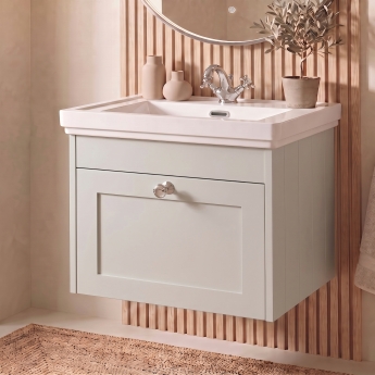 Delphi Hayloft 600mm 1-Drawer Wall Hung Vanity Unit (inc Fireclay 1TH Basin) | Product Image