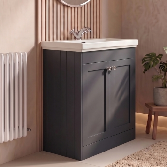 Delphi Hayloft 800mm 2-Door Floor Standing Vanity Unit (inc Fireclay 1TH Basin) | Product Image