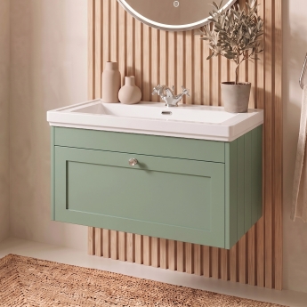 Delphi Hayloft 800mm 1-Drawer Wall Hung Vanity Unit (inc Fireclay 1TH Basin) | Product Image