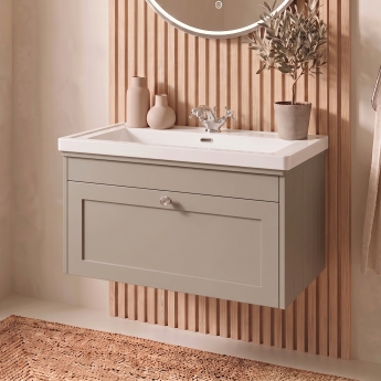 Delphi Hayloft 800mm 1-Drawer Wall Hung Vanity Unit (inc Fireclay 1TH Basin) | Product Image