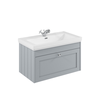 Delphi Hayloft Satin Grey 800mm 1-Drawer Wall Hung Vanity Unit (inc Fireclay 1TH Basin) | Product Image