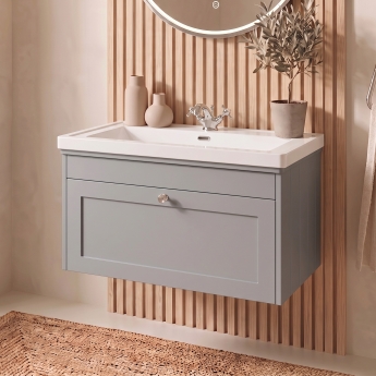 Delphi Hayloft 800mm 1-Drawer Wall Hung Vanity Unit (inc Fireclay 1TH Basin) | Product Image
