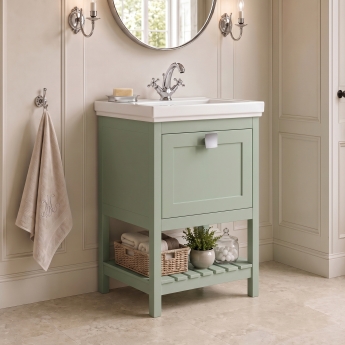 Delphi Homestead 500mm 1-Drawer Floor Standing Traditional Vanity Unit (inc Fireclay Basin) | Product Image