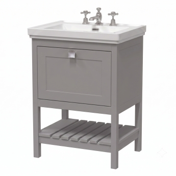 Delphi Homestead Cool Grey 600mm 1-Drawer Floor Standing Traditional Vanity Unit (inc Fireclay Basin 3TH) | Product Image