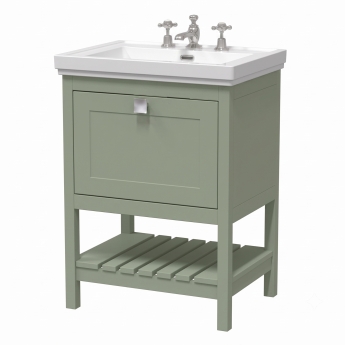 Delphi Homestead Fern Green 600mm 1-Drawer Floor Standing Traditional Vanity Unit (inc Fireclay Basin 3TH) | Product Image