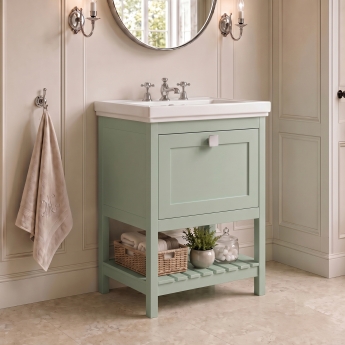 Delphi Homestead Fern Green 600mm 1-Drawer Floor Standing Traditional Vanity Unit (inc Fireclay Basin 3TH) | Product Image