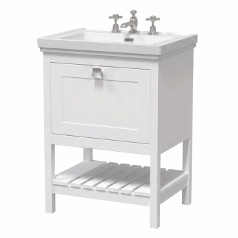 Delphi Homestead Pure White 600mm 1-Drawer Floor Standing Traditional Vanity Unit (inc Fireclay Basin 3TH) | Product Image