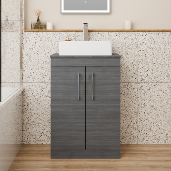 Delphi Horizon Anthracite Woodgrain 600mm 2-Door Floor Standing Countertop Vanity Unit | Product Image