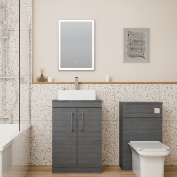 Delphi Horizon Anthracite Woodgrain 600mm 2-Door Floor Standing Countertop Vanity Unit | Product Image