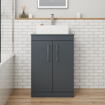 Delphi Horizon Gloss Grey 600mm 2-Door Floor Standing Countertop Vanity Unit | Product Image