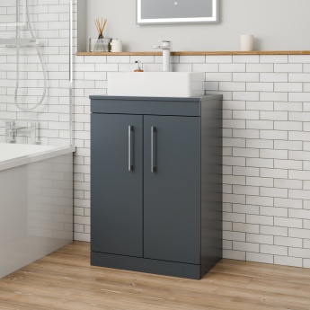 Delphi Horizon Gloss Grey 600mm 2-Door Floor Standing Countertop Vanity Unit | Product Image