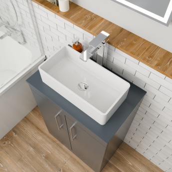 Delphi Horizon Gloss Grey 600mm 2-Door Floor Standing Countertop Vanity Unit | Product Image