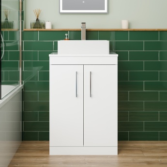 Delphi Horizon Gloss White 600mm 2-Door Floor Standing Countertop Vanity Unit | Product Image