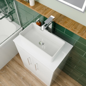 Delphi Horizon Gloss White 600mm 2-Door Floor Standing Countertop Vanity Unit | Product Image