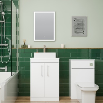 Delphi Horizon Gloss White 600mm 2-Door Floor Standing Countertop Vanity Unit | Product Image